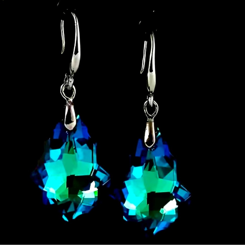 Blue crystal 925 sterling silver earrings